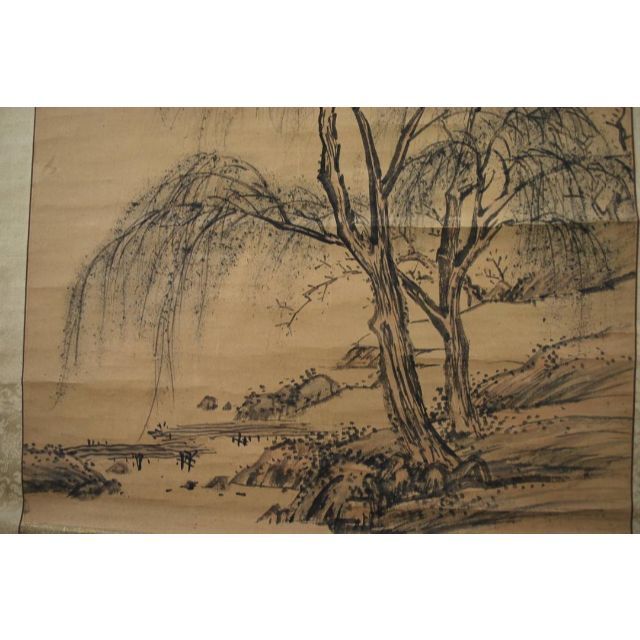 ○日本正規品○ 【模写】渡辺崋山/柳陰山水図/掛軸☆宝船☆R‐293 JM ...