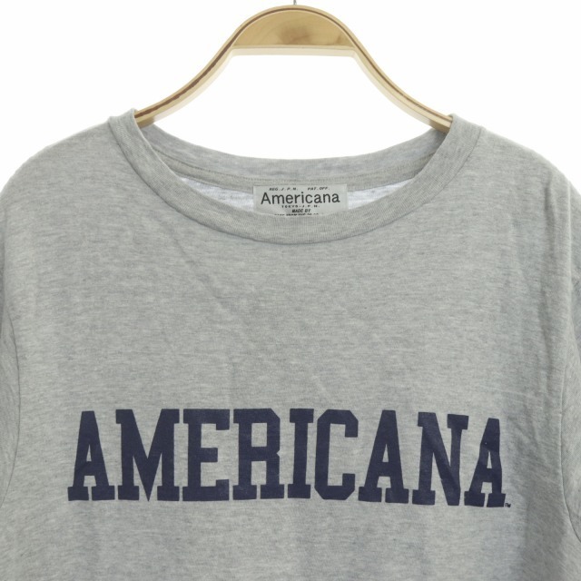 AMERICANA(アメリカーナ)のアメリカーナ ロゴ Tシャツ カットソー 半袖 プリント 杢グレー 紺 ネイビー レディースのトップス(Tシャツ(半袖/袖なし))の商品写真