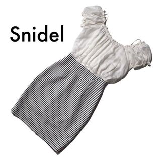 スナイデル(SNIDEL)のスナイデル ドッキングワンピース ドレス タイトスカート 白 ネイビー 0 S(ひざ丈ワンピース)