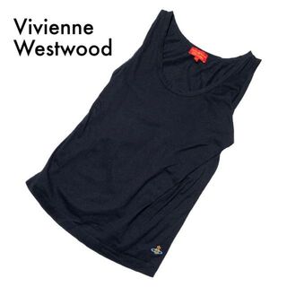 ヴィヴィアンウエストウッド(Vivienne Westwood)のヴィヴィアンウエストウッド タンクトップ ノースリーブ 黒 M オーブ刺繍 ロゴ(タンクトップ)