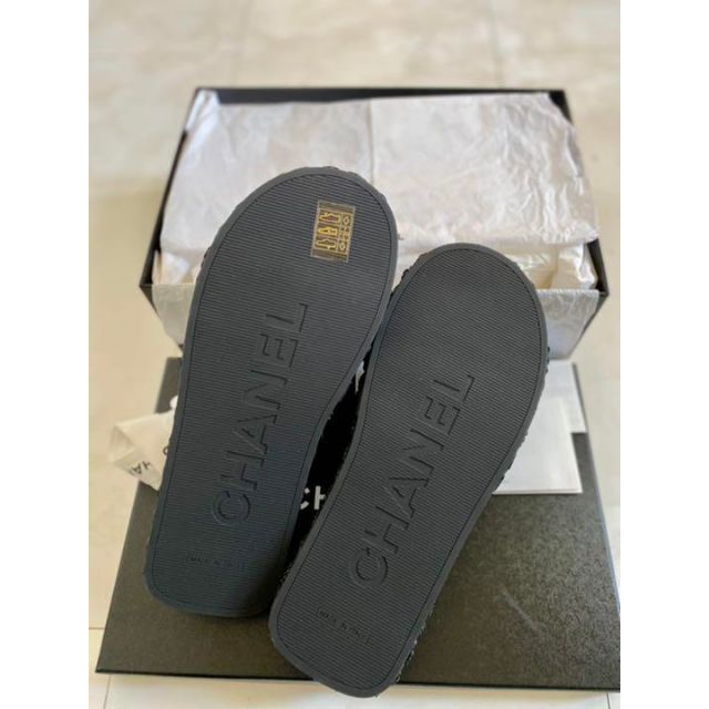 新品 2021ss シャネル 厚底 ロゴ サンダル ミュール 38 CHANEL