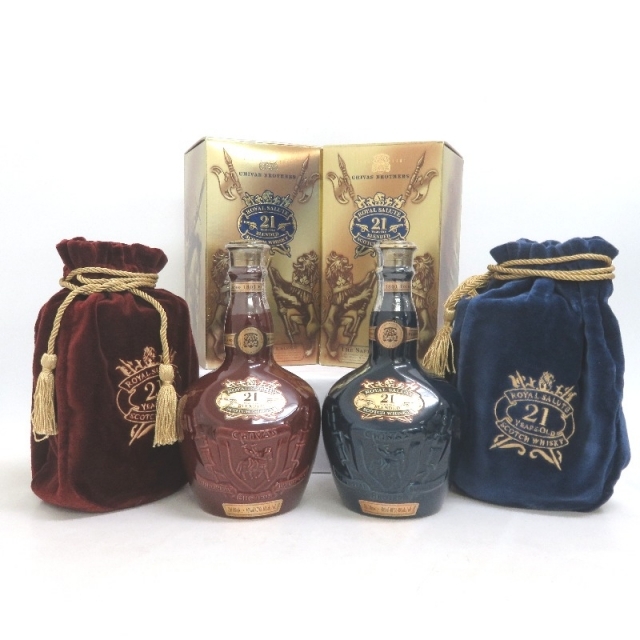 未開封★Royal Salute【ロイヤルサルート】 21年  赤 青陶器 2本セット 700ml 巾着付 箱付