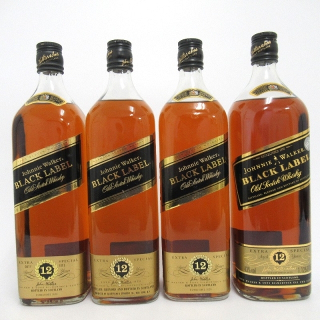 未開封★Johnny Walker【ジョニーウォーカー】 ブラックラベル 12年 黒キャップ 4本セット 1000/1125ml 箱なし