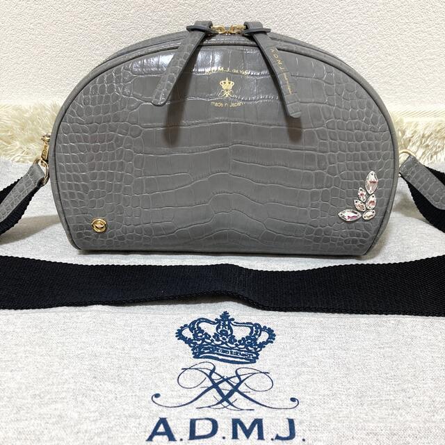 ADMJ 牛革クロコダイル型押し クロスボディバッグ スワロフスキー-