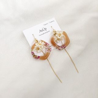 専用No.1444　押し花ピアス　イヤリング　チェーンパーツ　レジンアクセサリー(ピアス)