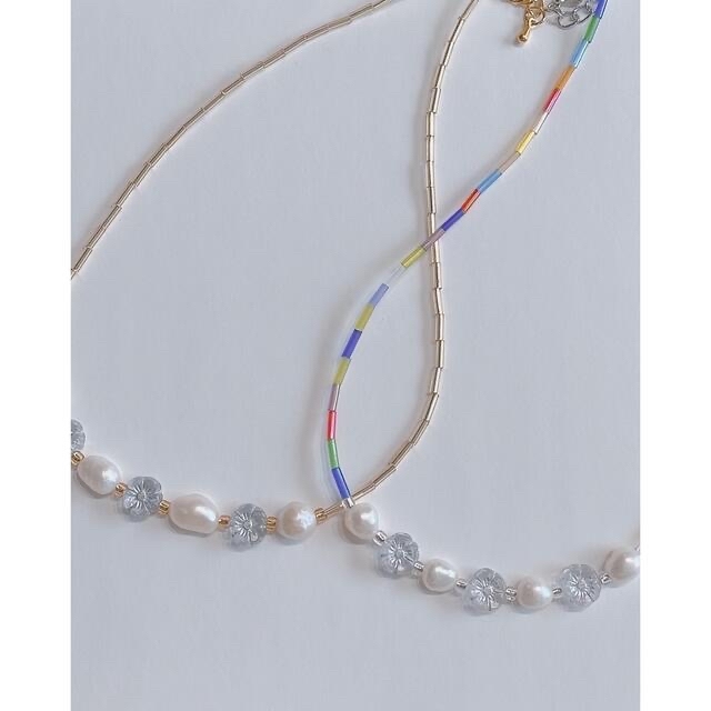 ZARA(ザラ)のno.120新作♡flower  beads necklace 韓国風 ハンドメイドのアクセサリー(ネックレス)の商品写真