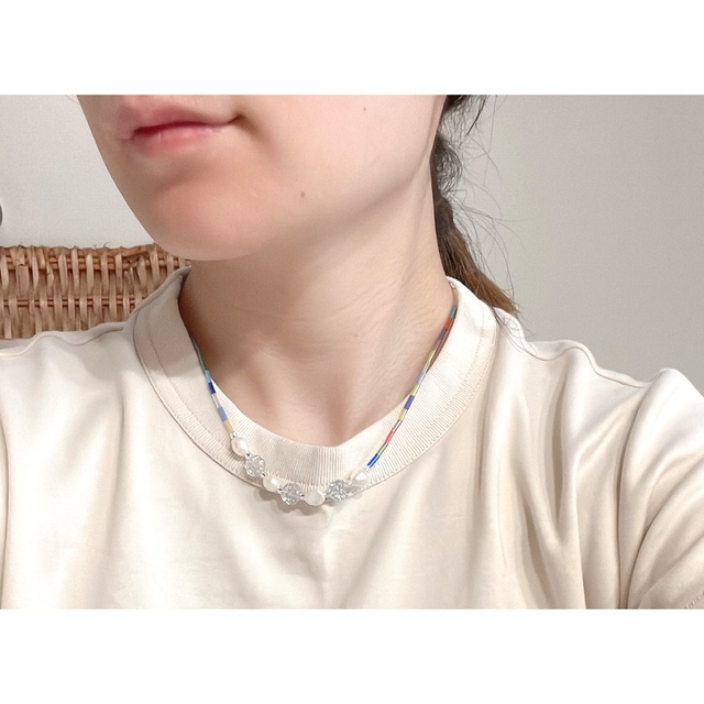 ZARA(ザラ)のno.120新作♡flower  beads necklace 韓国風 ハンドメイドのアクセサリー(ネックレス)の商品写真