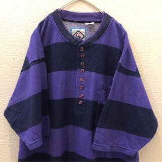 【santana】ボーダーTシャツ　古着　M  紫(Tシャツ/カットソー(半袖/袖なし))