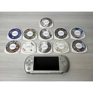 プレイステーションポータブル(PlayStation Portable)のPSP 3000 ミスティックシルバー 本体 メモリースティック付き ソフト付き(携帯用ゲーム機本体)