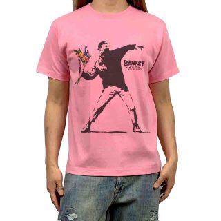 新品 ビッグ プリント BANKSY バンクシー 花束 投げ ピンク Tシャツ(Tシャツ/カットソー(半袖/袖なし))