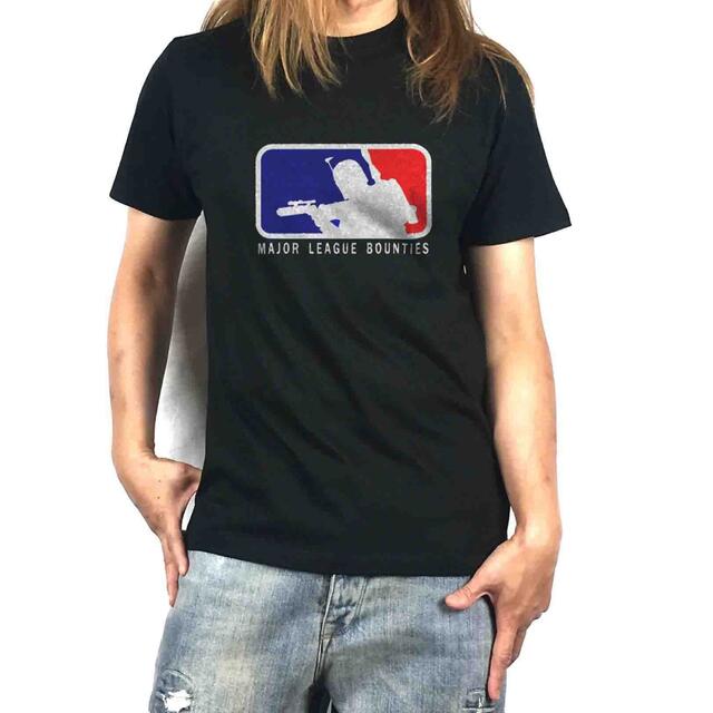 新品 メジャーリーグ ロゴ スターウォーズ ボバフェット パロディ 黒 Tシャツ