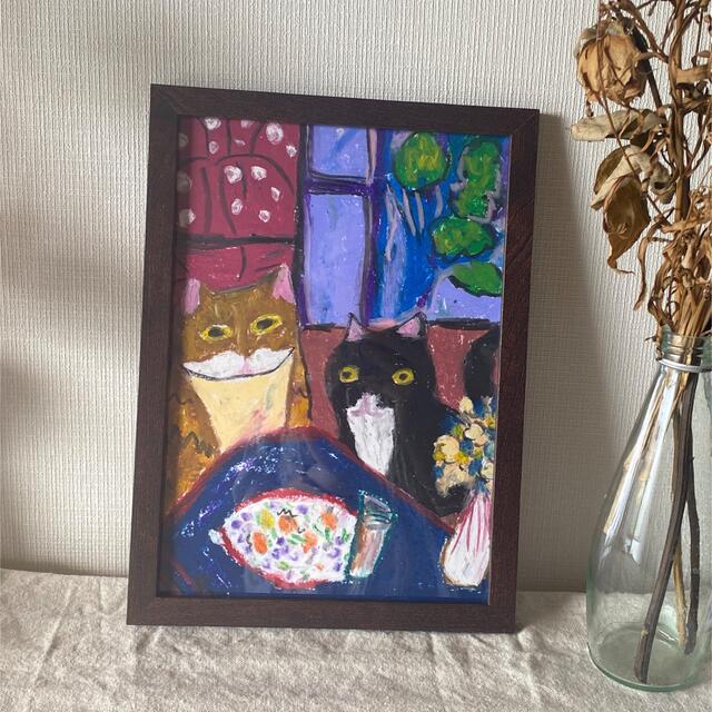 絵画 。壁掛け絵原画手描き【かわいい猫たちの楽しい果物パーティー