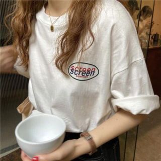  バック ロゴ プリント 半袖 Tシャツ ビッグシルエット ホワイト(Tシャツ(半袖/袖なし))