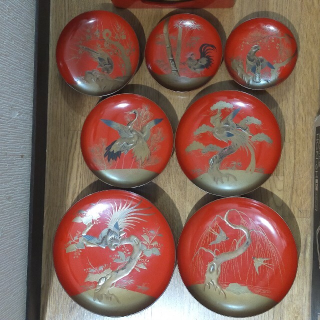 【明治、大正、昭和レトロ】本漆塗 七枚重ね盃 台座付 - 1