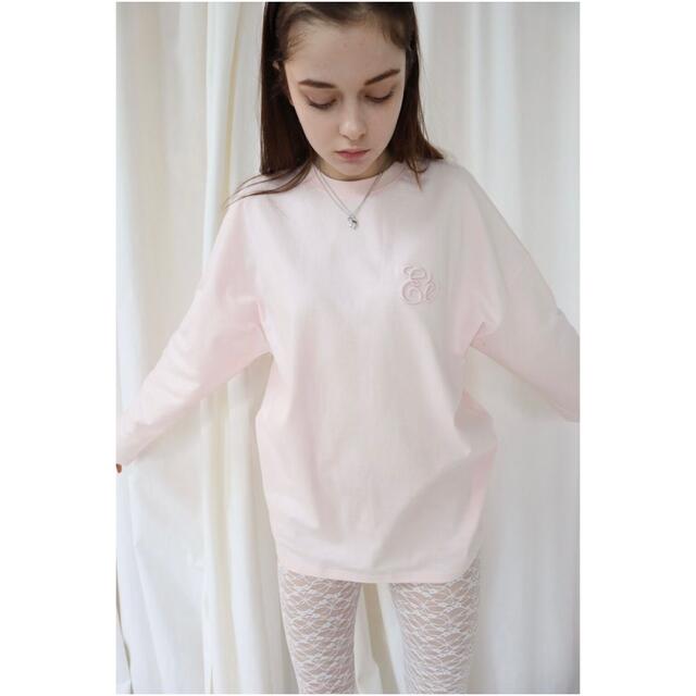 Eé embroidery big long tee baby pink