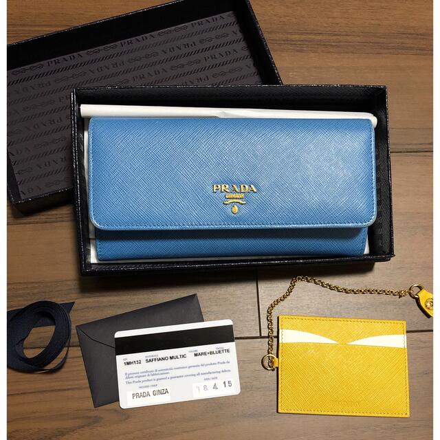 ✨美品✨ PRADA サフィアーノ ブルー バイカラー 長財布 パスケース