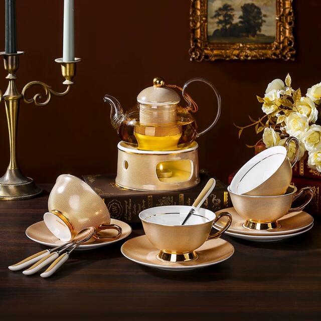西洋調ティーカップ セット 陶器 高級感 カップ&ソーサー 6客コーヒー