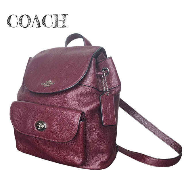 美品☆COACH コーチ ビリー ミニリュック ぺプルドレザー ワインレッド