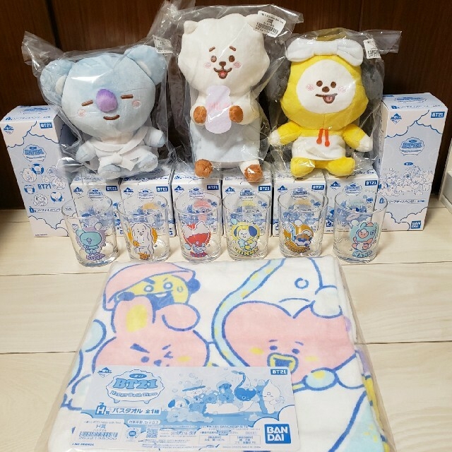 BT21 - 一番くじ BT21 KOYA RJ CHIMMY ぬいぐるみ バスタオル グラスの ...