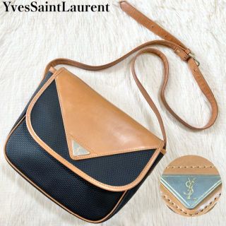 サンローラン(Saint Laurent)のイヴサンローラン ショルダーバッグ YSLロゴ バイカラー 茶 黒 PVC 革(ショルダーバッグ)