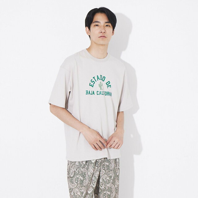 ABAHOUSE(アバハウス)の【ベージュ】サボテンカレッジロゴ Tシャツ メンズのトップス(Tシャツ/カットソー(半袖/袖なし))の商品写真