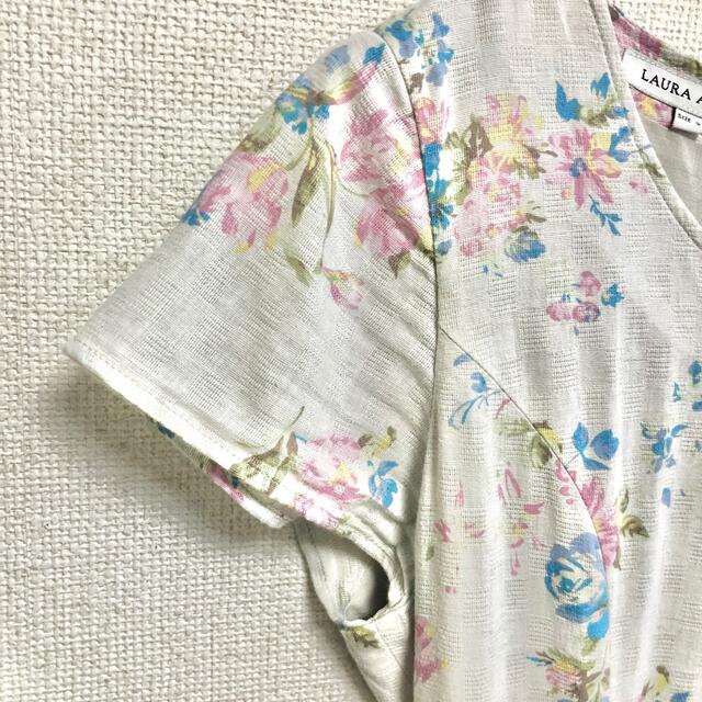 ローラアシュレイ ロング ワンピース 花柄 リネン レーヨン 混 半袖 3