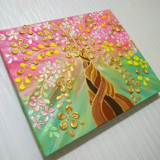 風水開運絵画*幸せ実りの招財樹 3D 幸せの木 金のなる木 金運愛情 勝負仕事