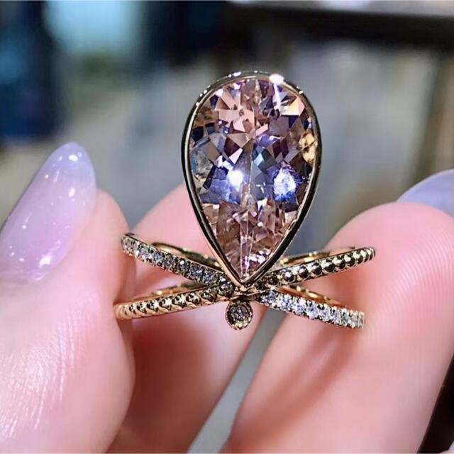 天然モルガナイト  ダイヤ  リング 3.65ct k18 ¥