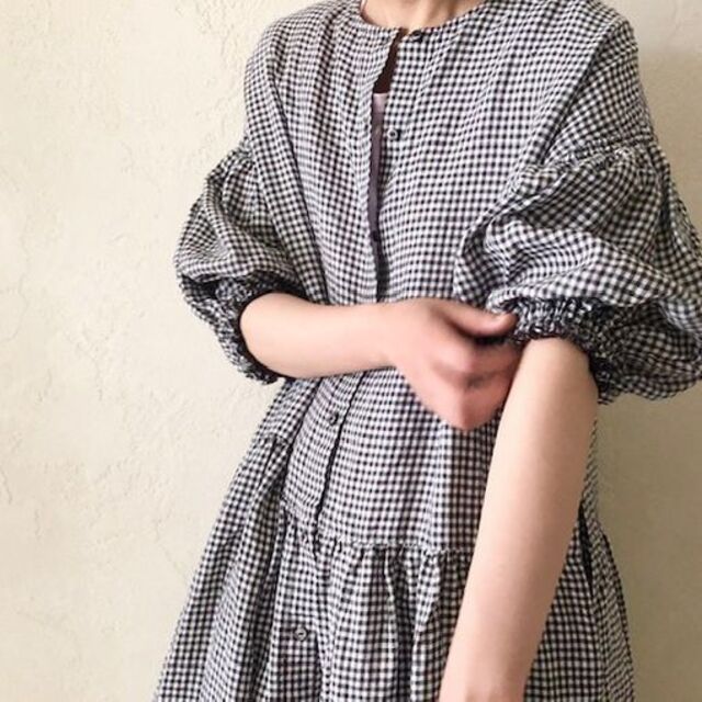 nest Robe(ネストローブ)のnest robe ギンガムチェック 2way リネン ワンピース レディースのワンピース(ロングワンピース/マキシワンピース)の商品写真