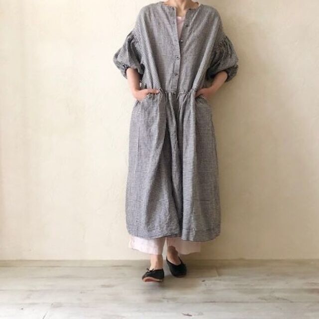 nest Robe(ネストローブ)のnest robe ギンガムチェック 2way リネン ワンピース レディースのワンピース(ロングワンピース/マキシワンピース)の商品写真