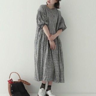 〇サイズnest Robe ヘンプバルーンワンピース　ネイビー　麻　ロング　2way