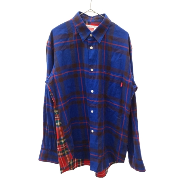 SUPREME シュプリーム 15AW×COMME des GARCONS SHIRT Button-Down Shirt コムデギャルソンシャツ 長袖シャツ タータンチェック ネルシャツ ブルー×レッド