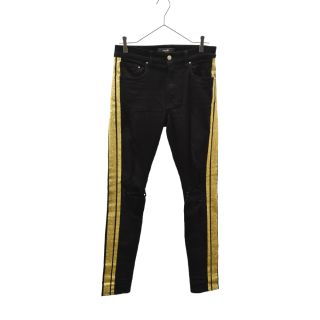 アミリ(AMIRI)のAMIRI アミリ Glitter Track Jean グリッター トラックジーンズ スキニーデニムパンツ サイドラメライン クラッシュ ヴィンテージ加工 ブラック(デニム/ジーンズ)