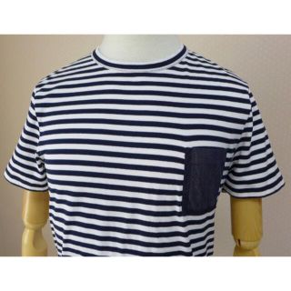 モンクレール(MONCLER)の美品モンクレール MONCLER ボーダー半袖デニム柄ポケットTシャツ M (Tシャツ/カットソー(半袖/袖なし))