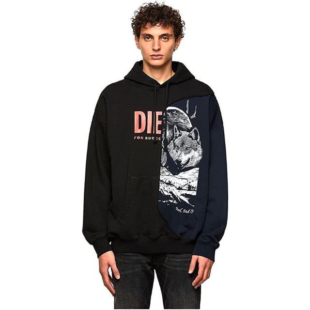 新品未使用】 DIESEL ディーゼル パーカー ブラック 切り替え Mサイズ-