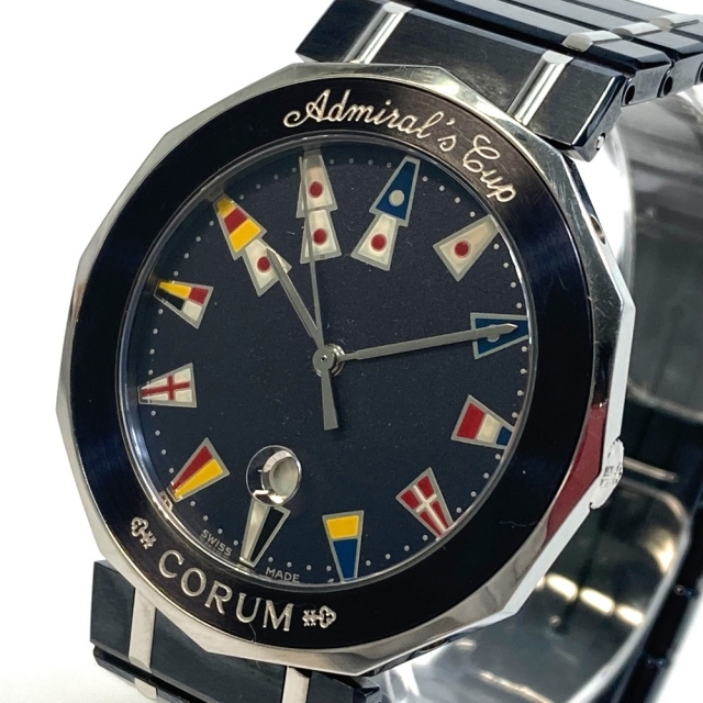 CORUM - コルム CORUM アドミラルズカップ 99.810.30V50B ガンブルー クオーツ デイト 腕時計 SS ネイビー×シルバー