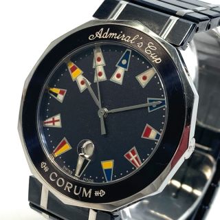 コルム(CORUM)のコルム CORUM アドミラルズカップ 99.810.30V50B ガンブルー クオーツ デイト 腕時計 SS ネイビー×シルバー(腕時計(アナログ))