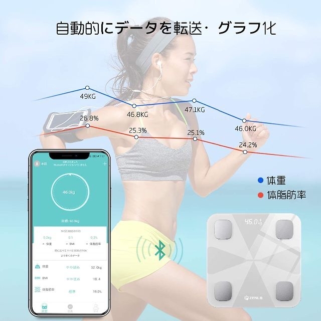 体重計 体組成計  Bluetooth デジタル 高精度 スマホ/家電/カメラの生活家電(体重計)の商品写真