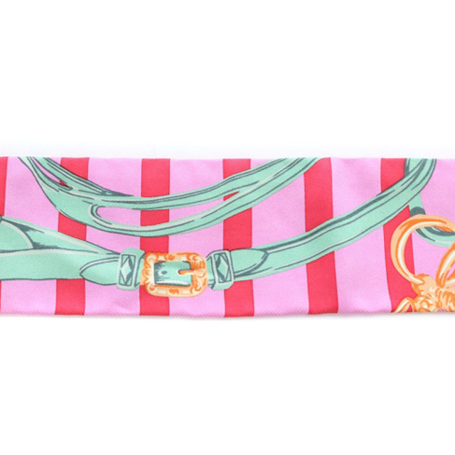 Hermes(エルメス)のエルメス 式典用馬勒 ツイリー リボンスカーフ 絹 ピンク レディースのファッション小物(バンダナ/スカーフ)の商品写真