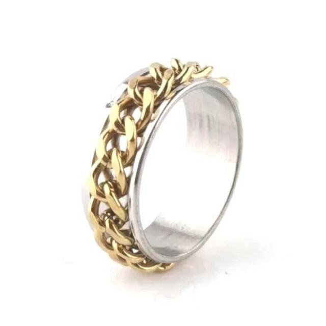 7324【新品】チタン チェーン 指輪 ゴールド×シルバー リング メンズのアクセサリー(リング(指輪))の商品写真