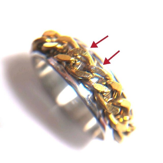 7325【わけあり新品】チタン チェーン 指輪 ゴールド×シルバー レディースのアクセサリー(リング(指輪))の商品写真