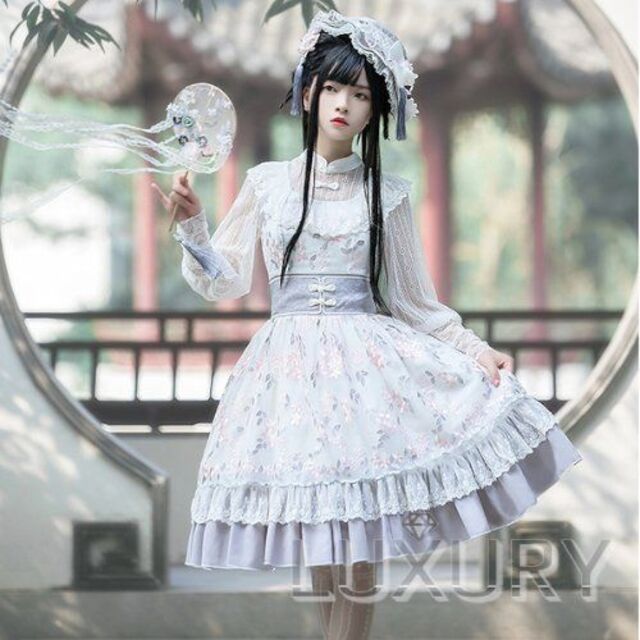 ロリータ ジャンスカ 華ロリ コルセット ベルト フレア 花柄 刺しゅう ドレス