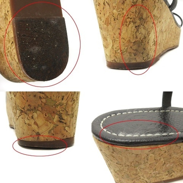 Tory Burch(トリーバーチ)のトリーバーチ サンダル ウエッジソール 厚底 コルク ロゴ レザー 黒 6M レディースの靴/シューズ(サンダル)の商品写真