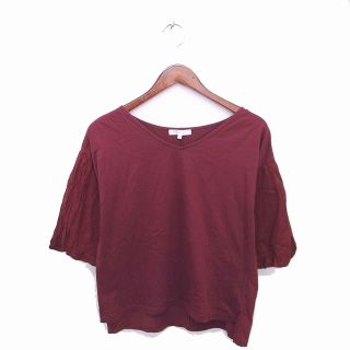 ザショップティーケー(THE SHOP TK)のザショップティーケー Tシャツ カットソー Vネック 半袖 M 赤紫 ボルドー(Tシャツ/カットソー(半袖/袖なし))