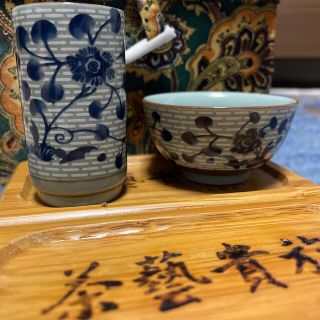 中国茶器　台湾茶器　聞香杯　茶器2種と茶たくセット(陶芸)