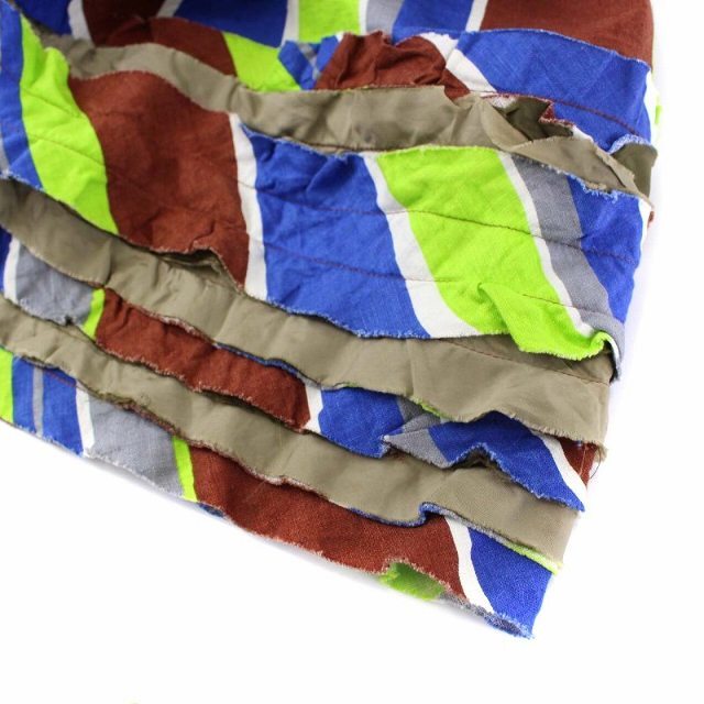 トリココムデギャルソン ロングスカート フレア フリル ストライプ 麻 M レディースのスカート(ロングスカート)の商品写真