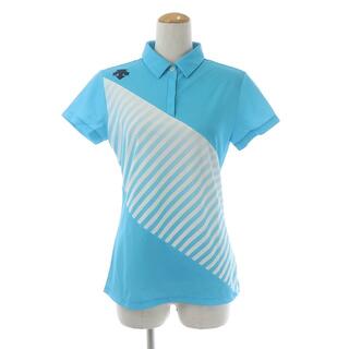 デサント(DESCENTE)のデサント GOLF ゴルフウェア ポロシャツ 半袖 ボーダー 切替 L 水色 白(ポロシャツ)