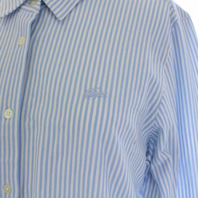 LACOSTE(ラコステ)のラコステ ブラウス シャツ 長袖 ストライプ ロゴ刺繍 38 M 水色 レディースのトップス(シャツ/ブラウス(長袖/七分))の商品写真