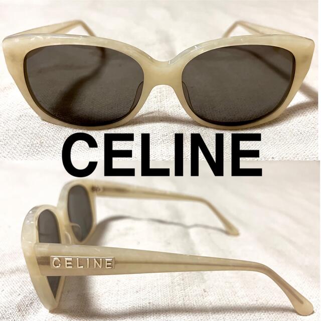 CELINE サングラス　パールホワイト　ウェリントン　ロゴ