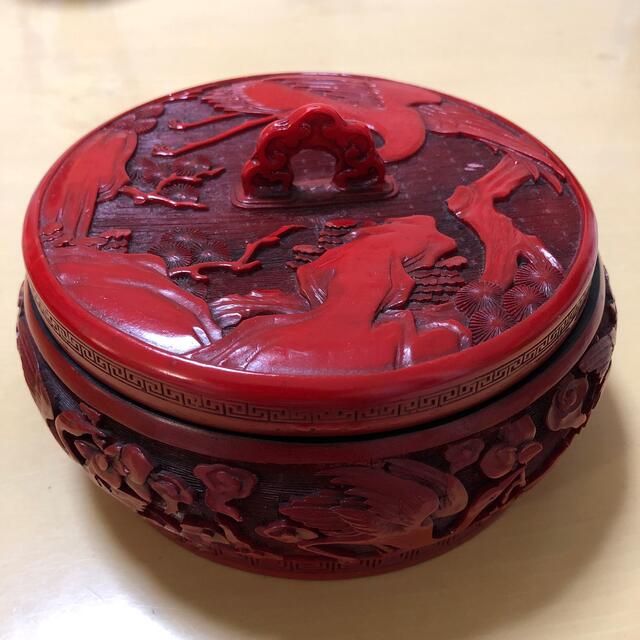 ????中国堆朱????蓋付き菓子器????塗掘り????希少レア????